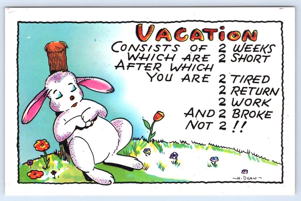 Postcard Tired Sleeping Rabbit Vacation Consists of 2 Weeks which are 2 Short