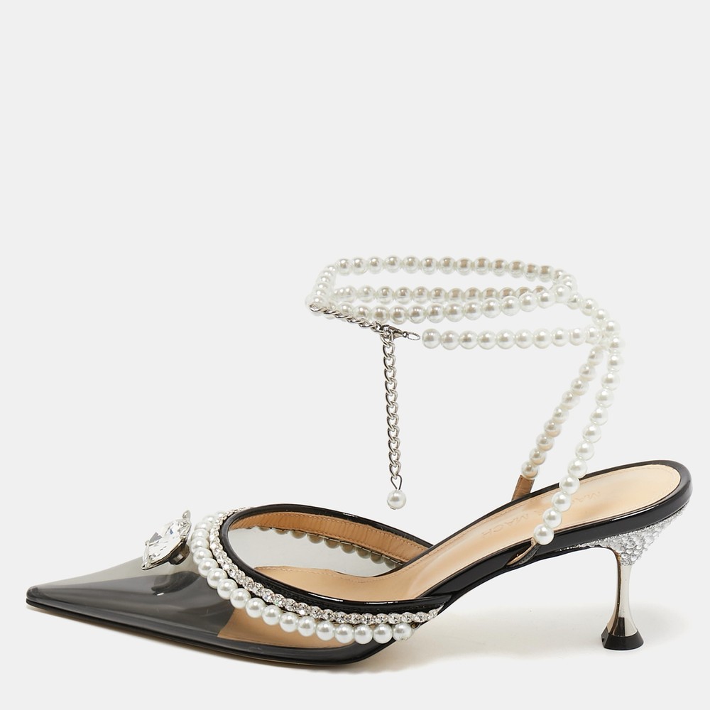 Mach & Mach Black PVC Pearl-Embellished Elizabeth Pumps Size 39