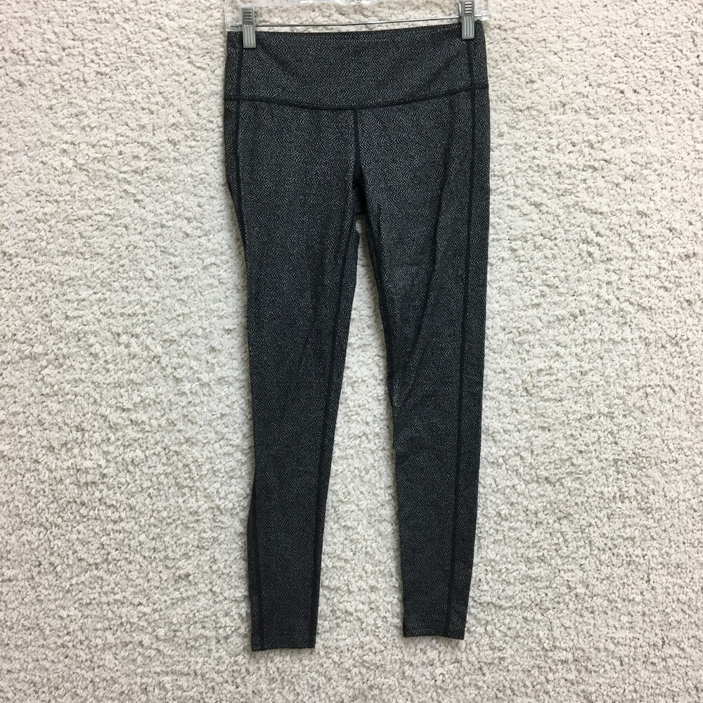 Athleta Womens Small High Rise Yoga Leggings Black Gray Pattern Activewear