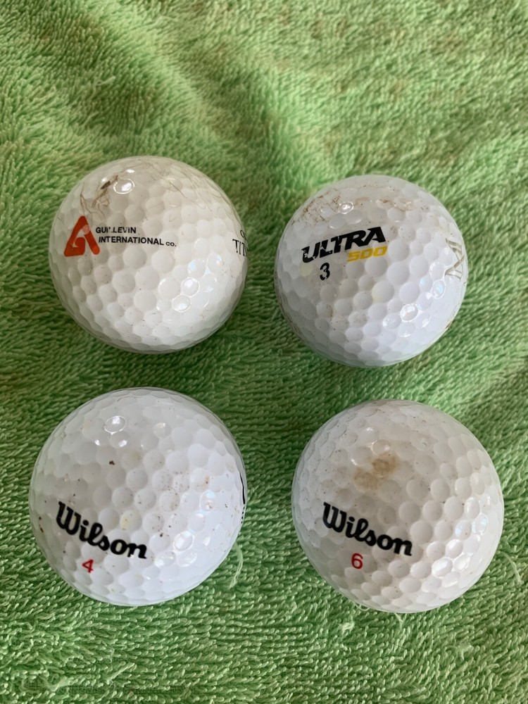 4 WILSON Golf Balls #1 #4 #6 ORIGINAL TITANIUM, #3 ULTRA MEDICAL MANAGEMENT LOGO