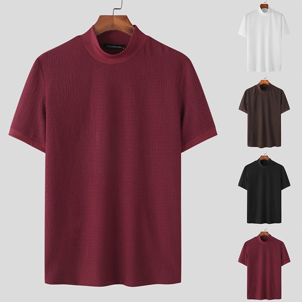Men-Mock Turtleneck Pullover T-Shirt Tops Knitted Sweater Slim-Fit Tops/Tee