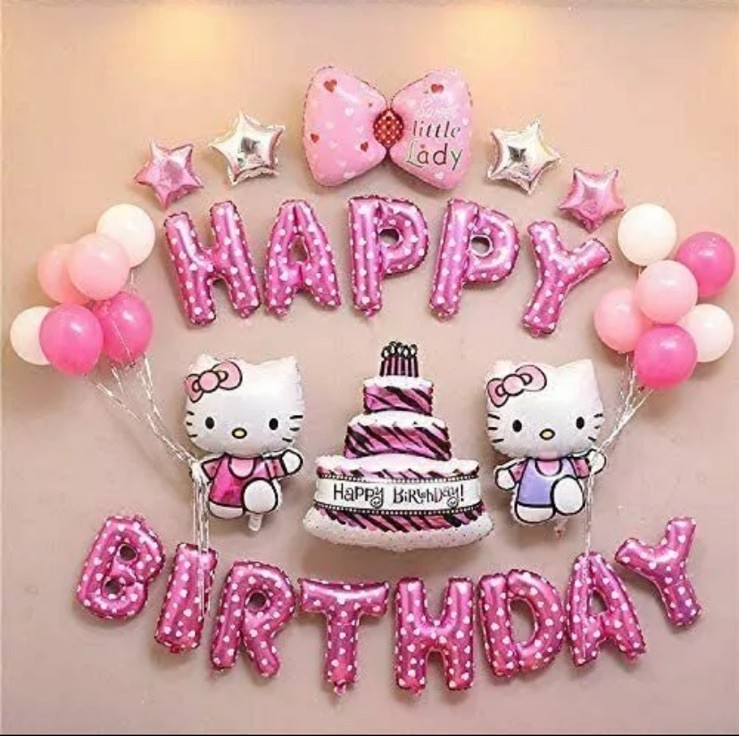 Hello Kitty Birthday Party Balloon Decorations Banner Cake Toppers Set Pink US
