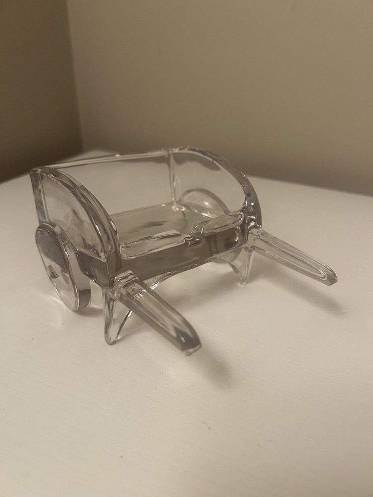 Vintage Glass Wheelbarrow Trinket Dish Ashtray Succulent Planter 8x3 Retro 1960s Decor