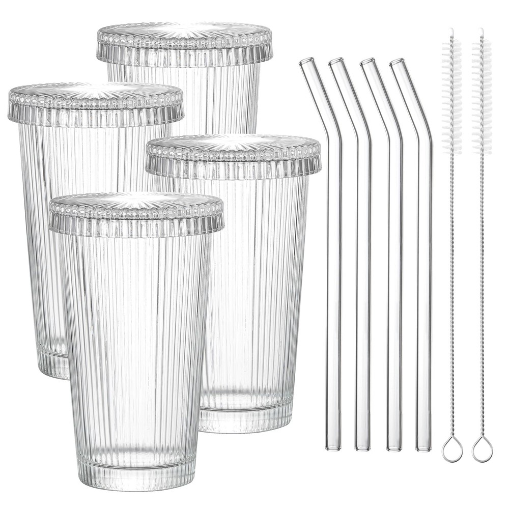 4-Piece Ribbed Origami Cocktail & Water Glass Set