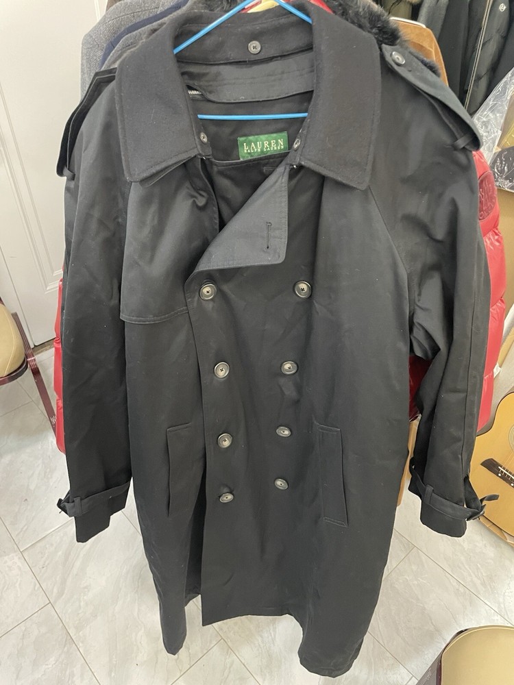 Men’s Lauren Ralph Lauren Double Breasted Trench Coat Black Removable Liner  46