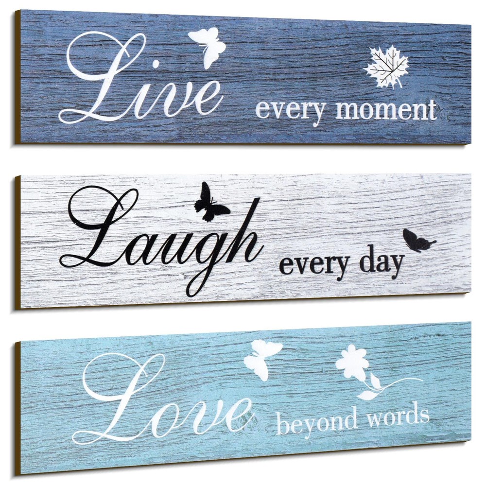 3 Pieces Rustic Wood Sign Wall Decor Live Love Blessed Family and Love Quote ...