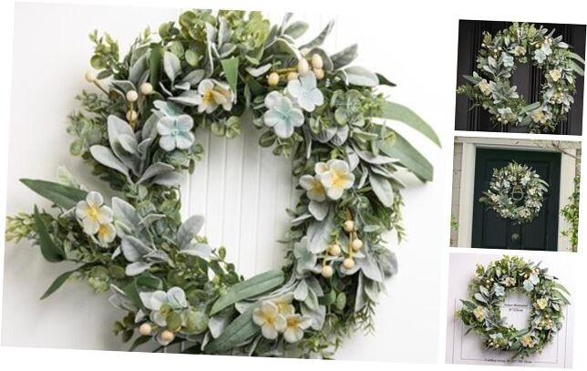 Spring Lambs Ear Wreath with Hydrangeas for Front Door