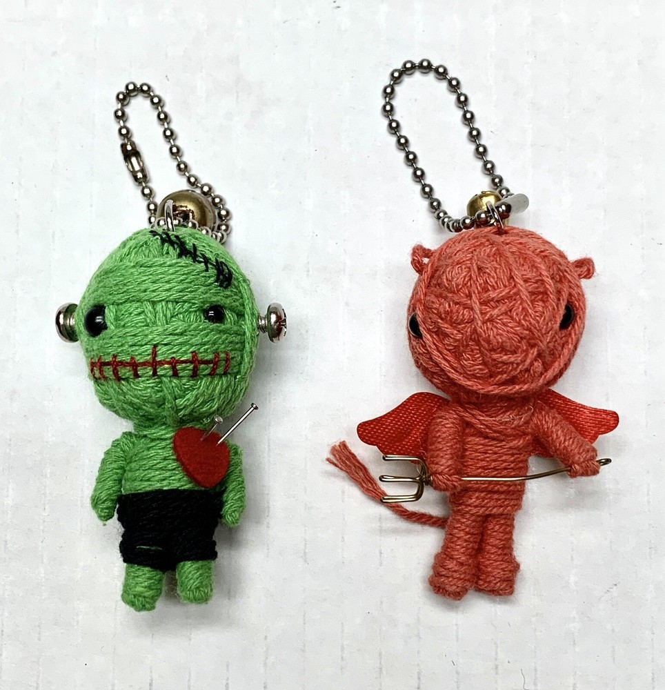 Voodoo Keychain Charms Set of 2 Halloween Frankenstein Orange Devil Dolls