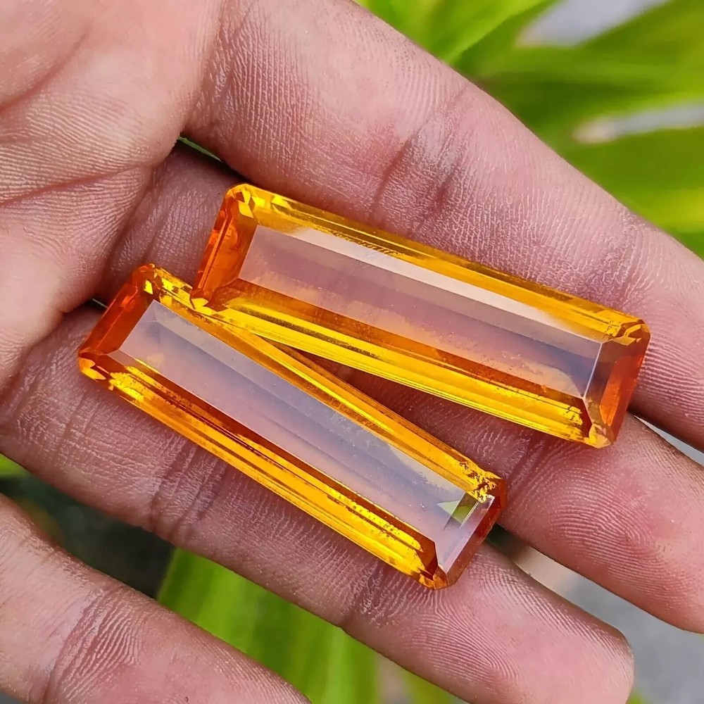 Certified Brazilian 96 Ct Yellow Emerald Cut Topaz Loose Gemstones 2 Pcs