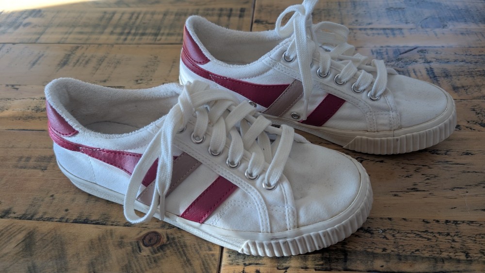 Gola Vegan Deep Red Canvas Lace-Up Sneakers by Mark Cox