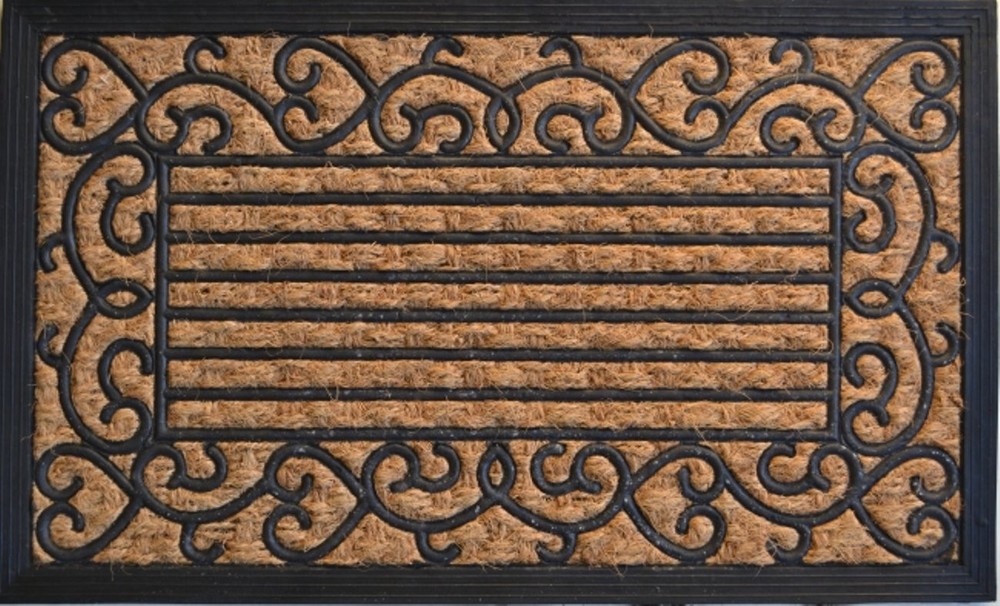 Eco-Friendly Rubber and Coir Doormat with Vine Border, 18x30 Inches