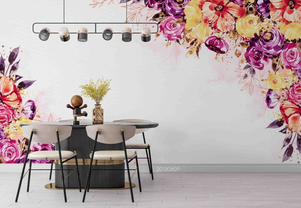 3D Flowers Flora Watercolor Wall Murals Wallpaper Murals Wall Sticker