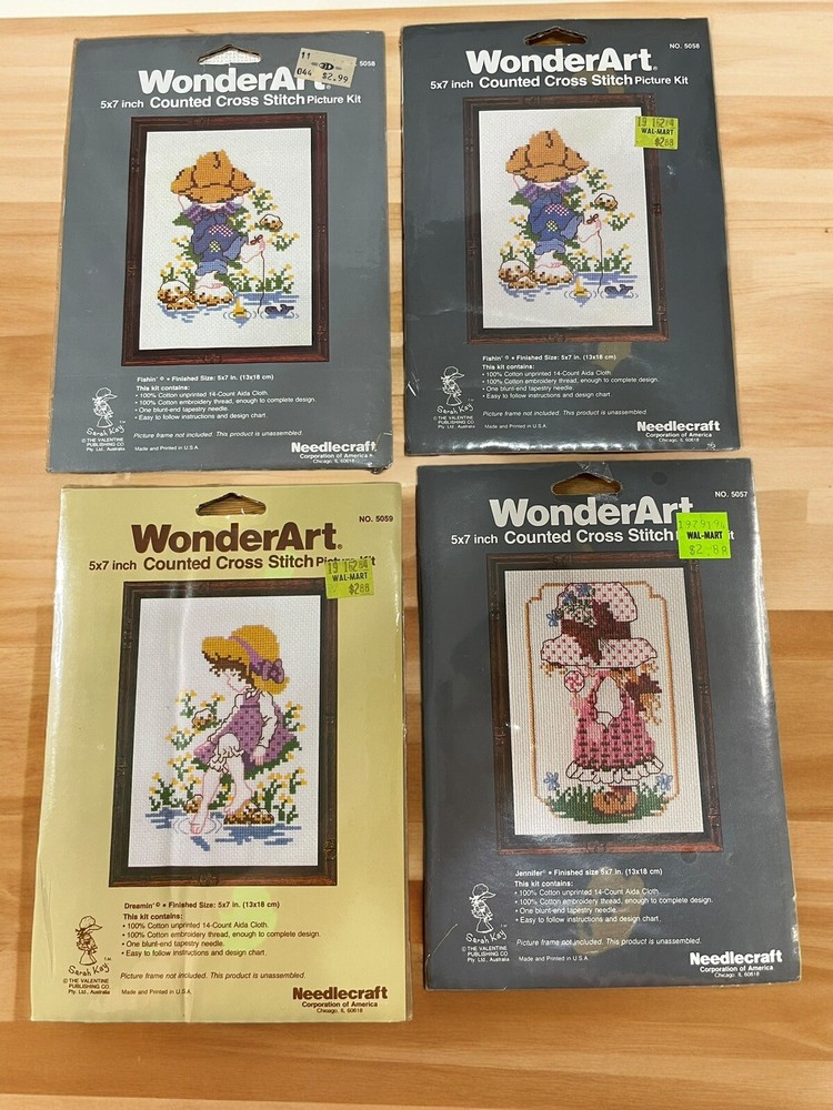 Vintage Lot Of WONDER ART Creative Crafts ~ Counted Cross Stitch Kit 5 x 7