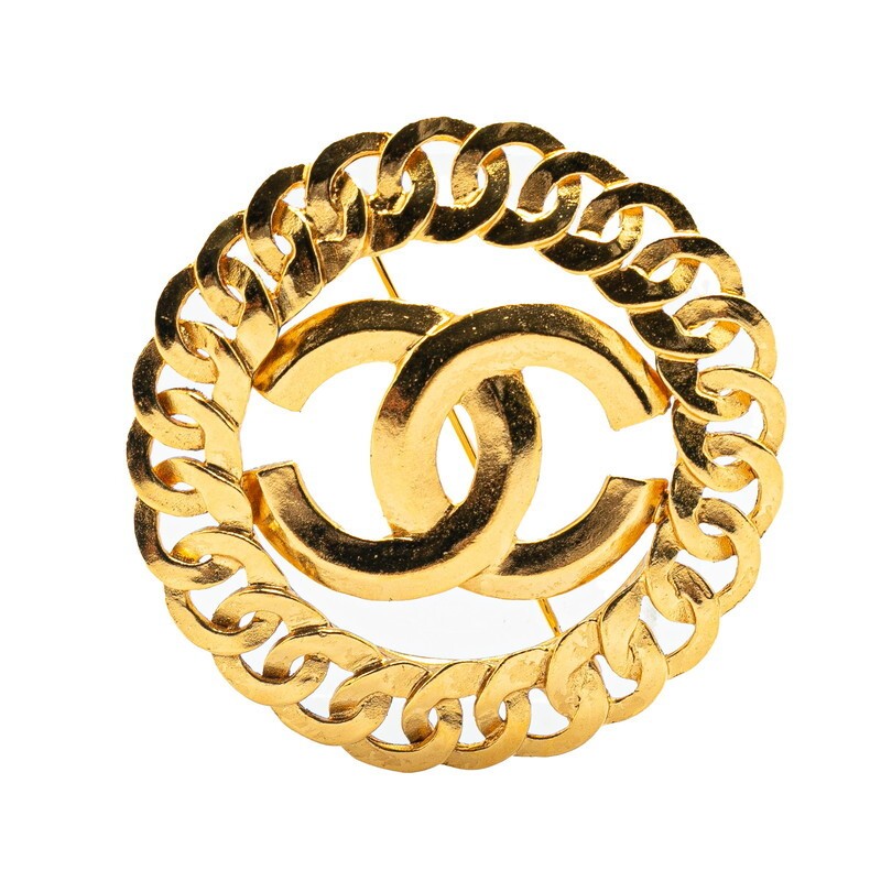 Chanel Coco Mark Round Gold Plated Brooch 779696