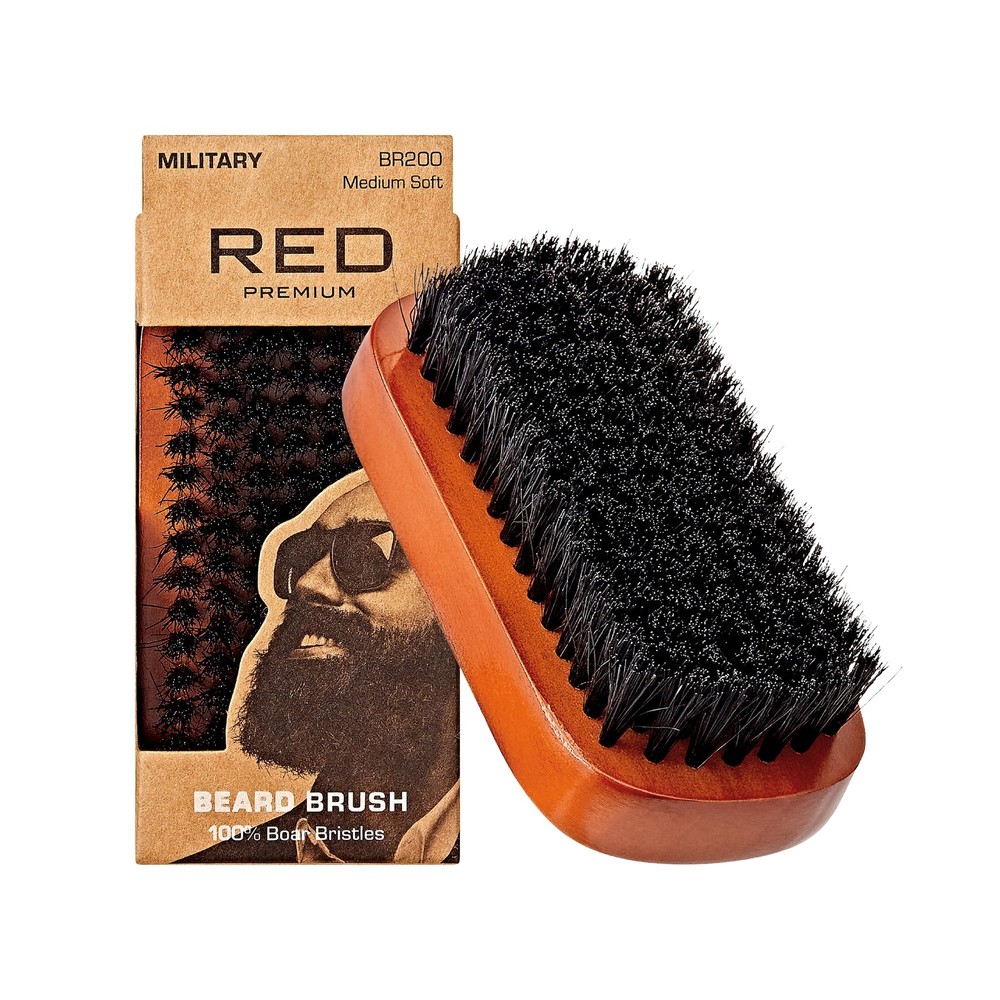 RED by Kiss Beard Brush with 100% Natural Boar Bristles for Men Premium Woode...