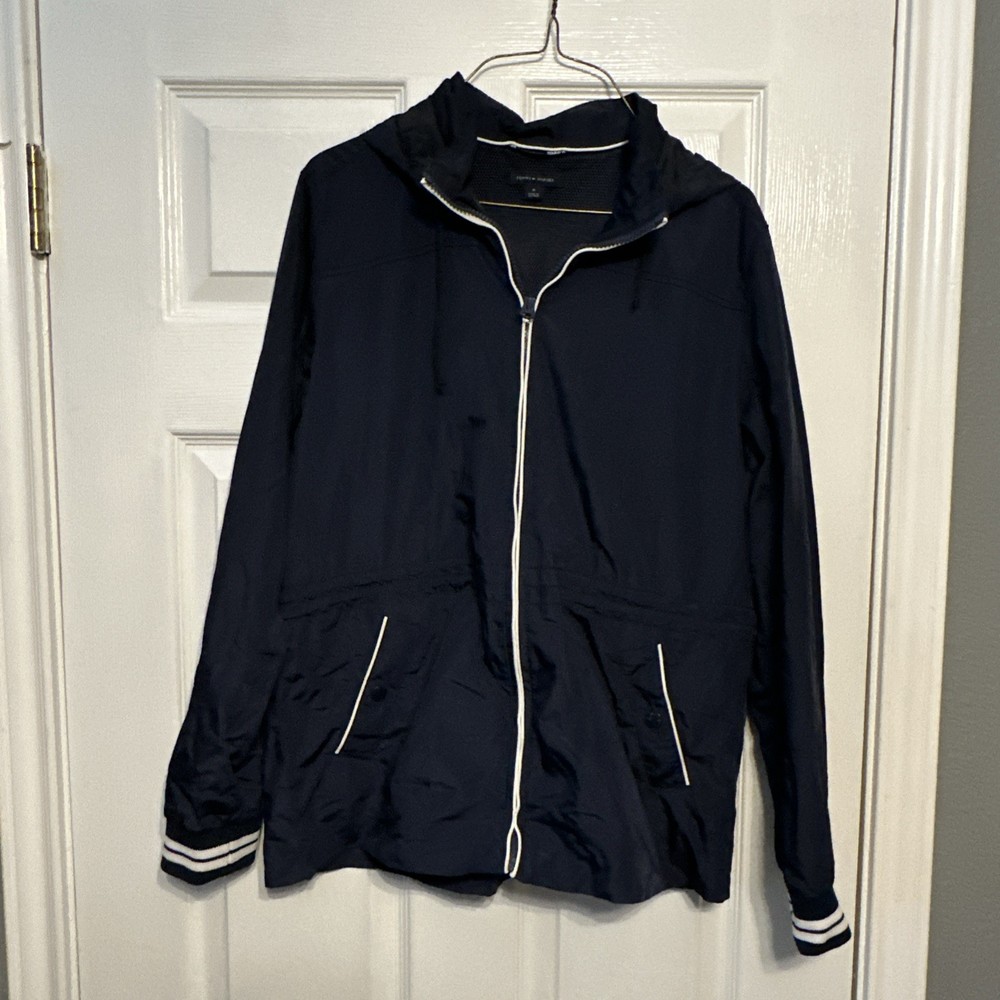 Tommy Hilfiger Men's Hooded Rain Windbreaker Jacket Blue Sz M