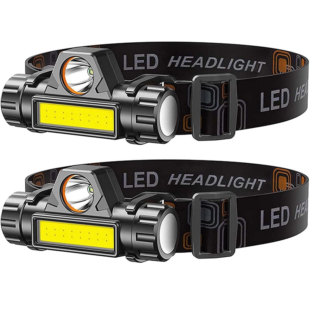 2 Pack Rechargeable Forehead Headlamp for Night Walking and Construction Work