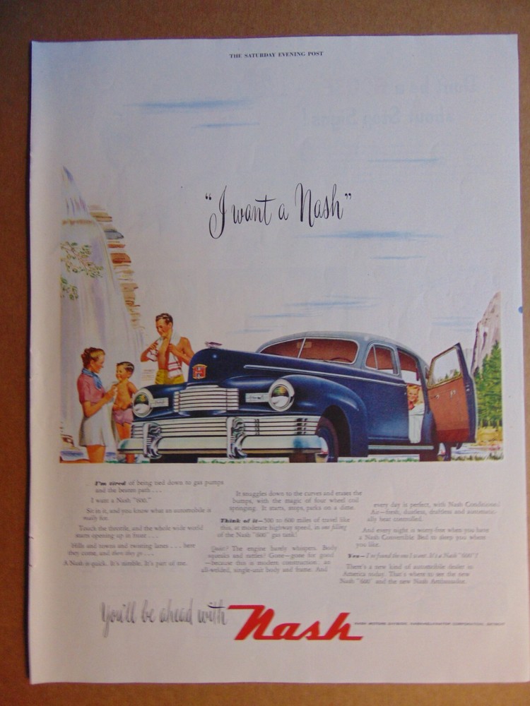 1947 I Want A NASH Automobile! vintage art print ad