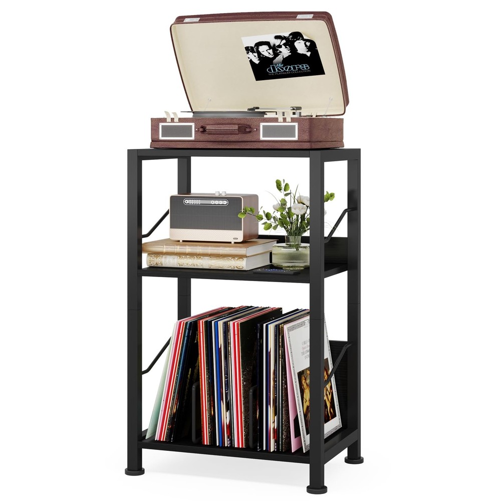 3 Tier Retro Vinyl Record Player Stand Storage End Table