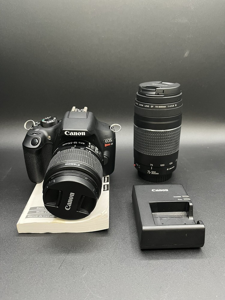 Canon EOS Rebel T6 DSLR Camera Kit w/ EF-S 18-55mm and 75-300mm