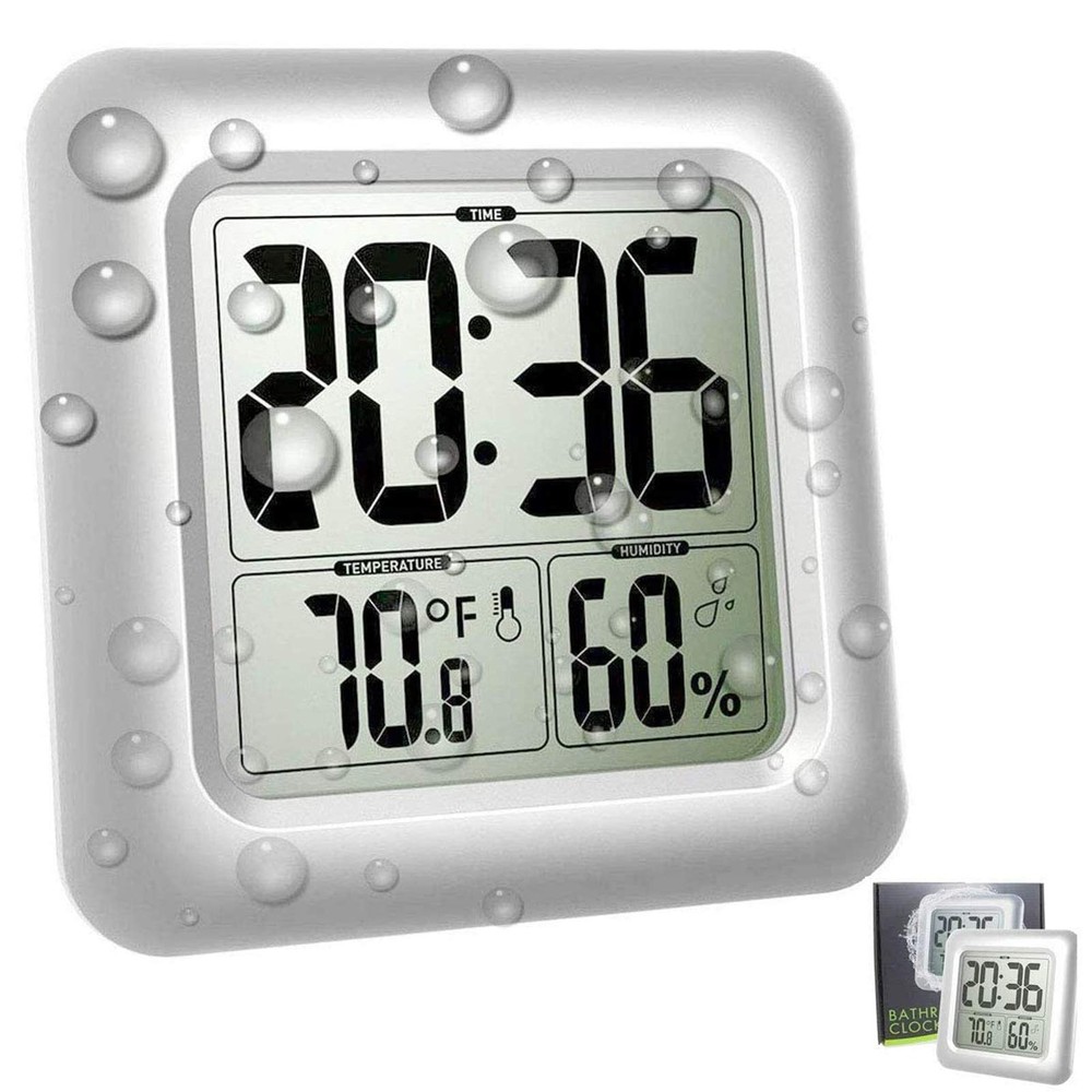 Large Waterproof Bathroom Wall Clock for Shower - Big Water Resistant Hanging Design