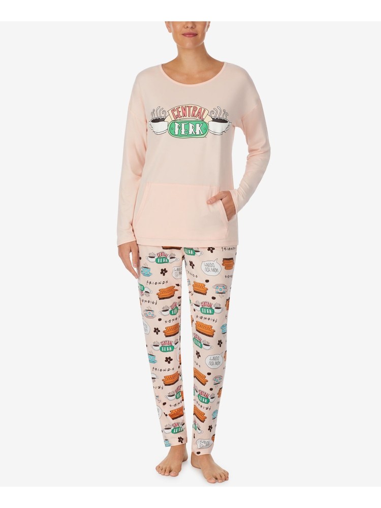 HYBRID APPAREL Womens Pink Top Pocketed Straight leg Pants Pajamas L