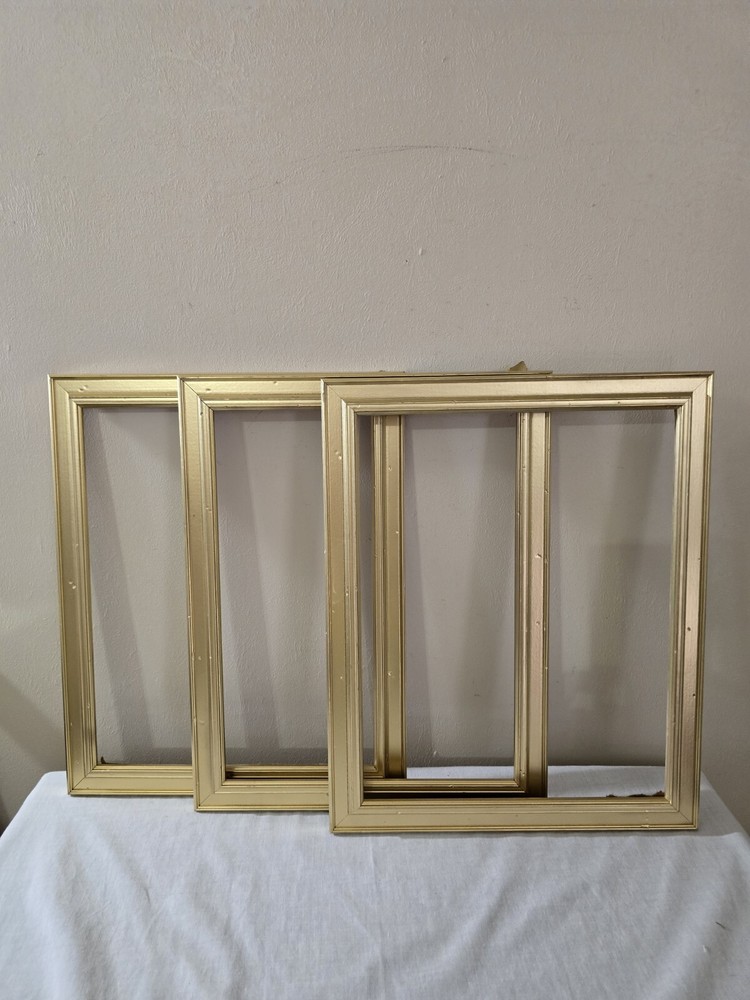 Set Of 3 VTG Ornate Gold Hand Painted Wood Picture Frames Art Gallery Decor