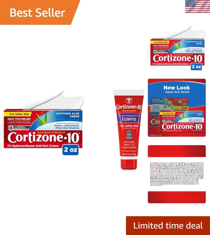 Maximum Strength Anti-Itch Cream & Healing Lotion - Eczema Relief 1% Hydrocor...