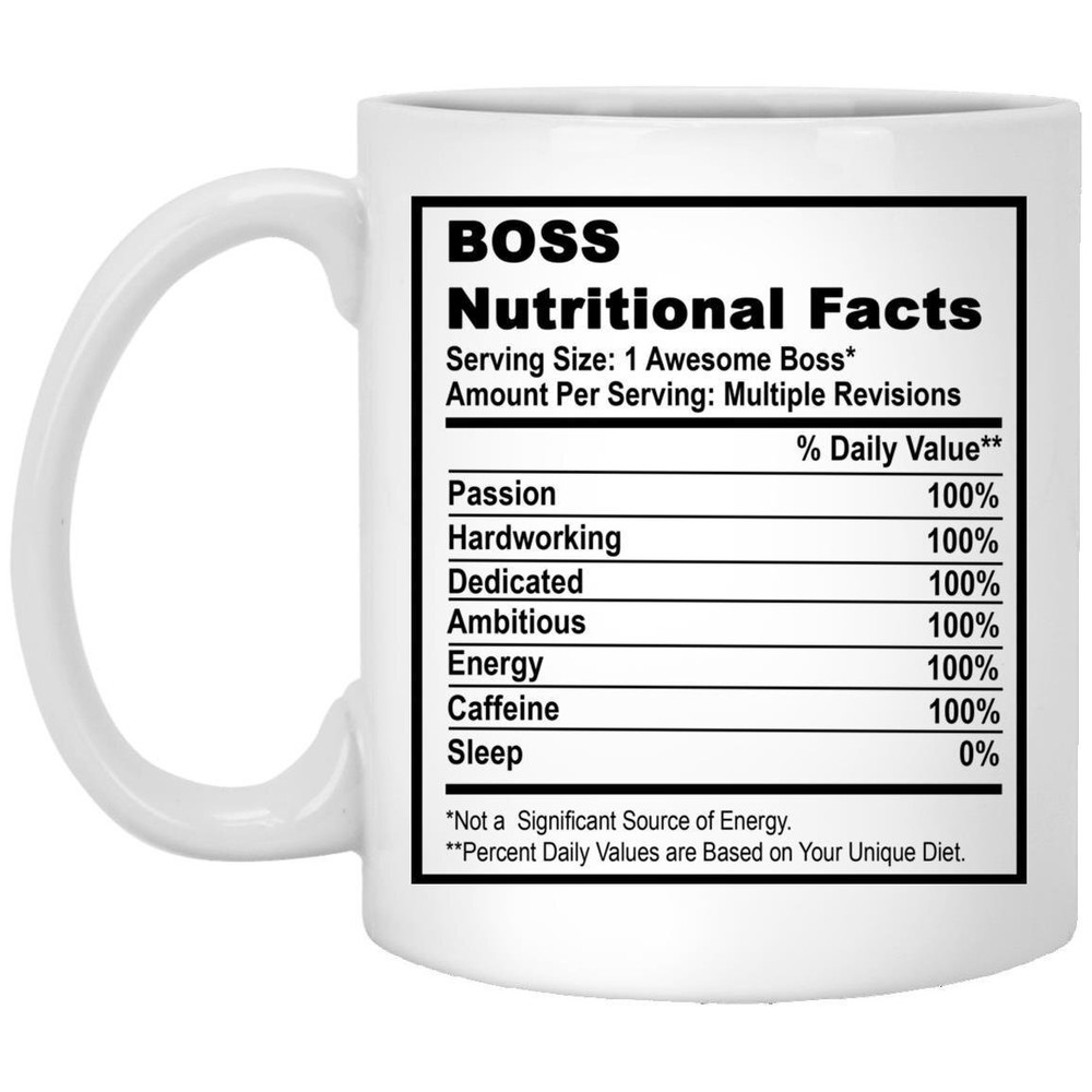 Boss Nutritional Facts Funny Coffee Mug - Humorous Gift Idea for Coffee Lovers