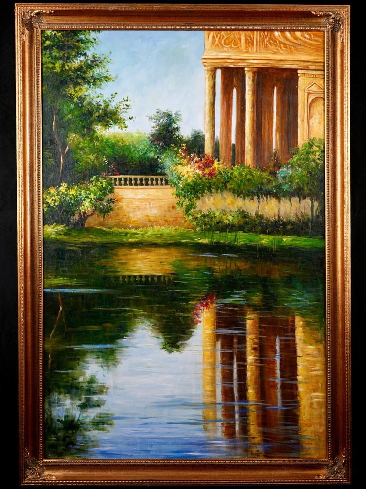 Vintage Framed Large Impressionist Landscape Oil on Canvas 