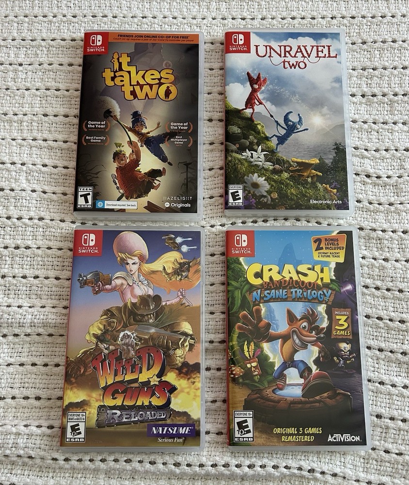 Lot Of 4 Switch Games Unravel Two It Takes Two Crash Bandicoot Wild Guns