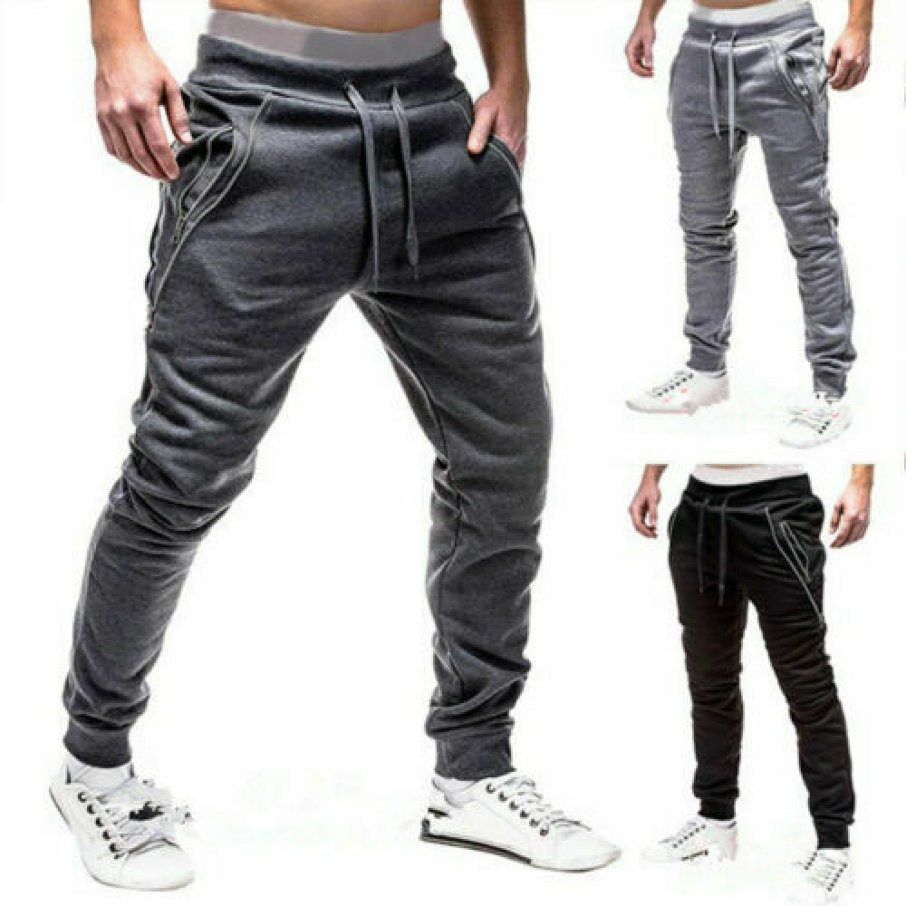 Men's Casual Jogger Pants with Zip Pockets - Tracksuit Bottoms & Trousers  