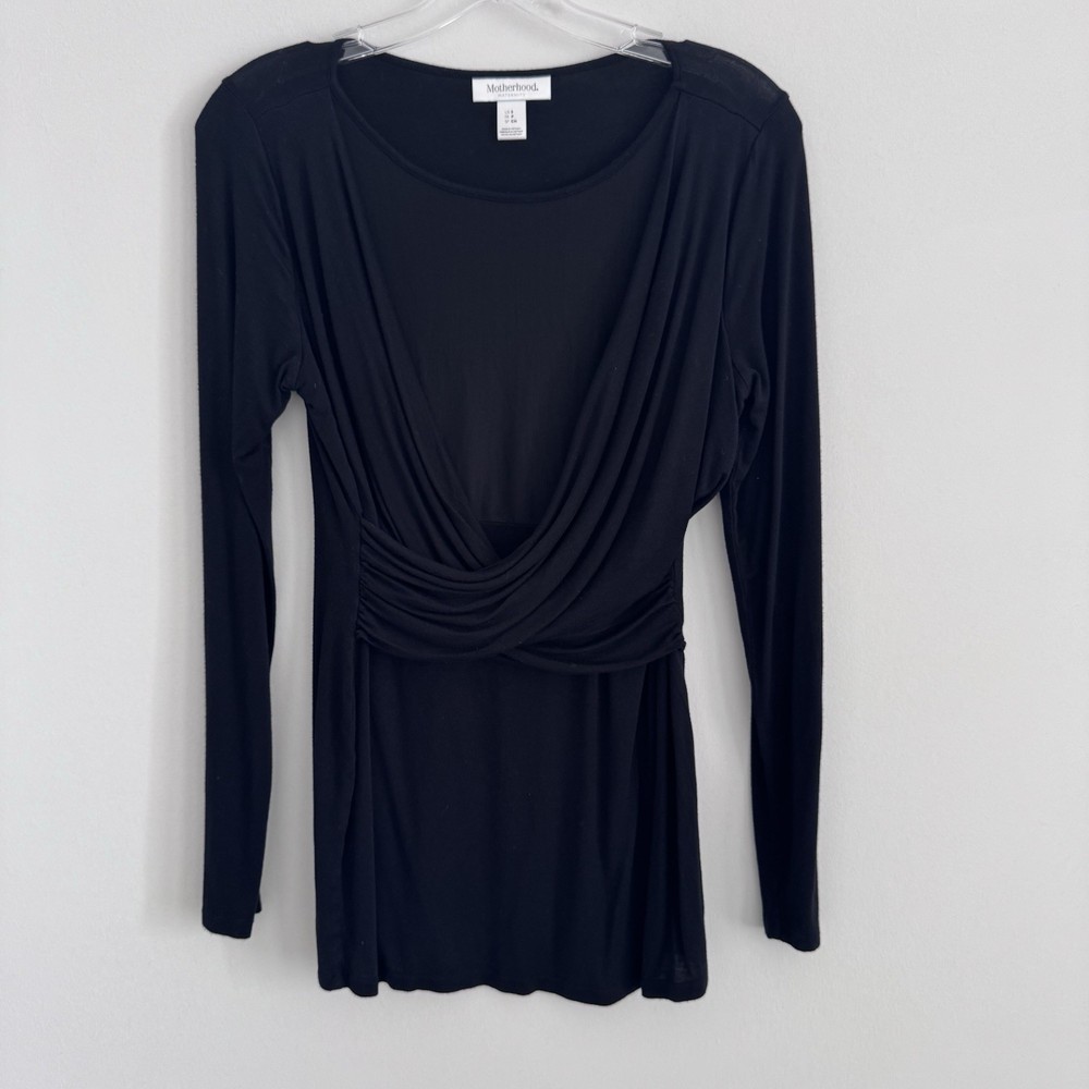 Motherhood Maternity Black Draped Long Sleeve Top Womens Small Stretch