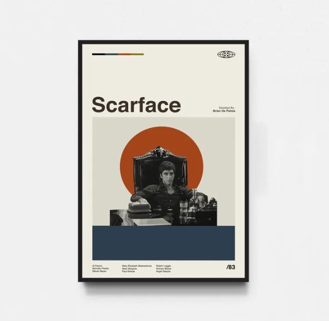 Scarface Movie Poster Vintage Midcentury Art Print Wall Decor