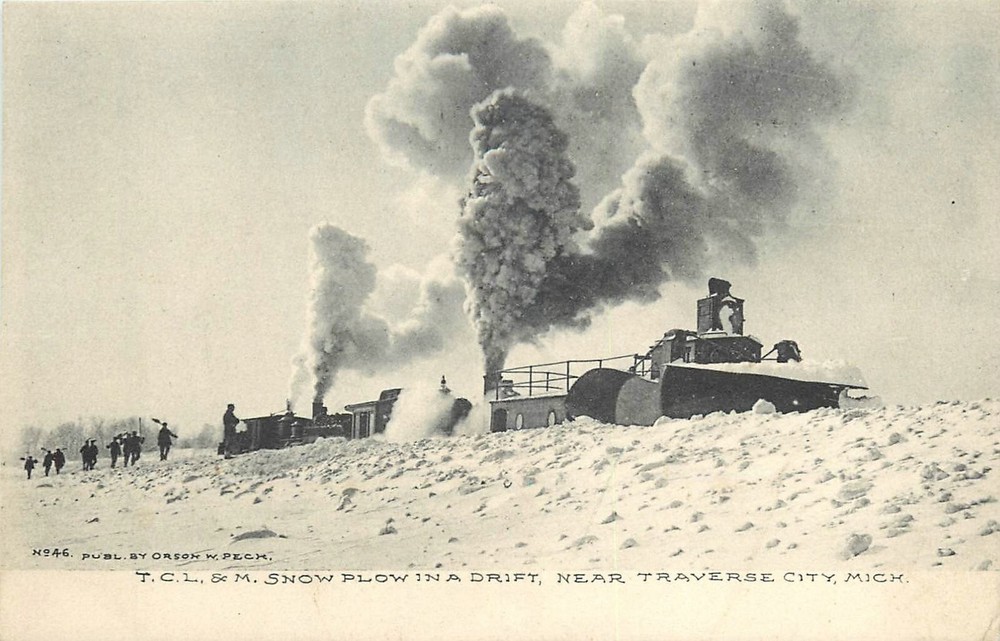 C1910 Traverse City Michigan Snow Plow in Drift Peck occupation Postcard 25-1205