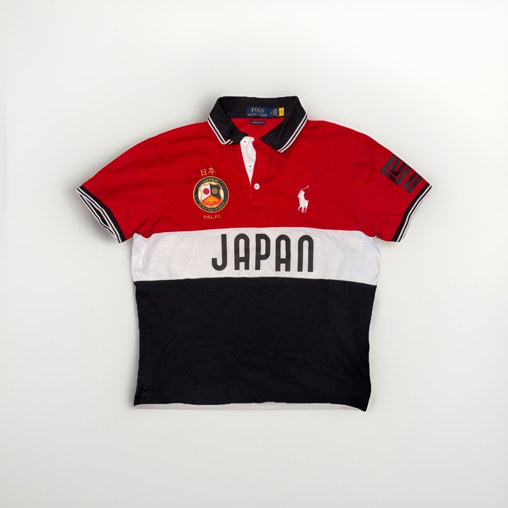 Polo Ralph Lauren Japan Rugby Shirt Custom Slim Fit L Red White Black
