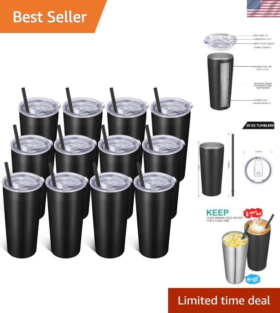 20oz Tumbler Bulk with Lid and Straw 12 Pack, Stainless Steel Vacuum Insulate...
