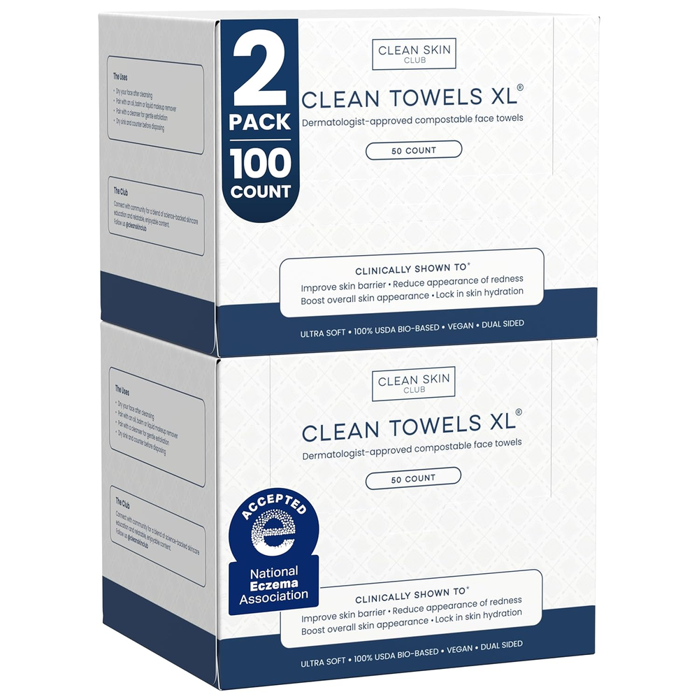 Clean Towels XL®, 100% USDA Biobased Face Towel, Disposable Face Towelette, Ecze