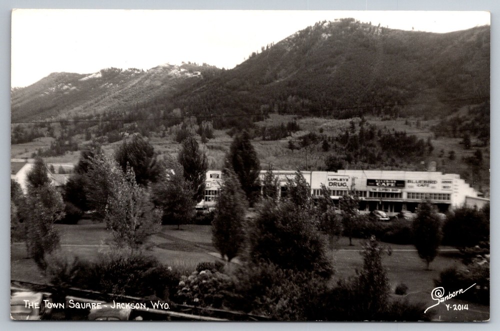 Vintage 1930s Jackson WY Town Square Birdseye View RPPC Postcard