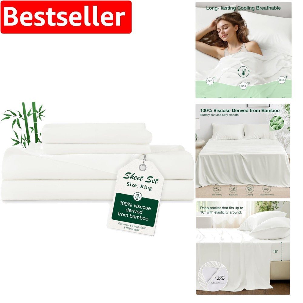 Silky Soft Bamboo Cooling King Size Sheets - Breathable Moisture-Wicking Bedding