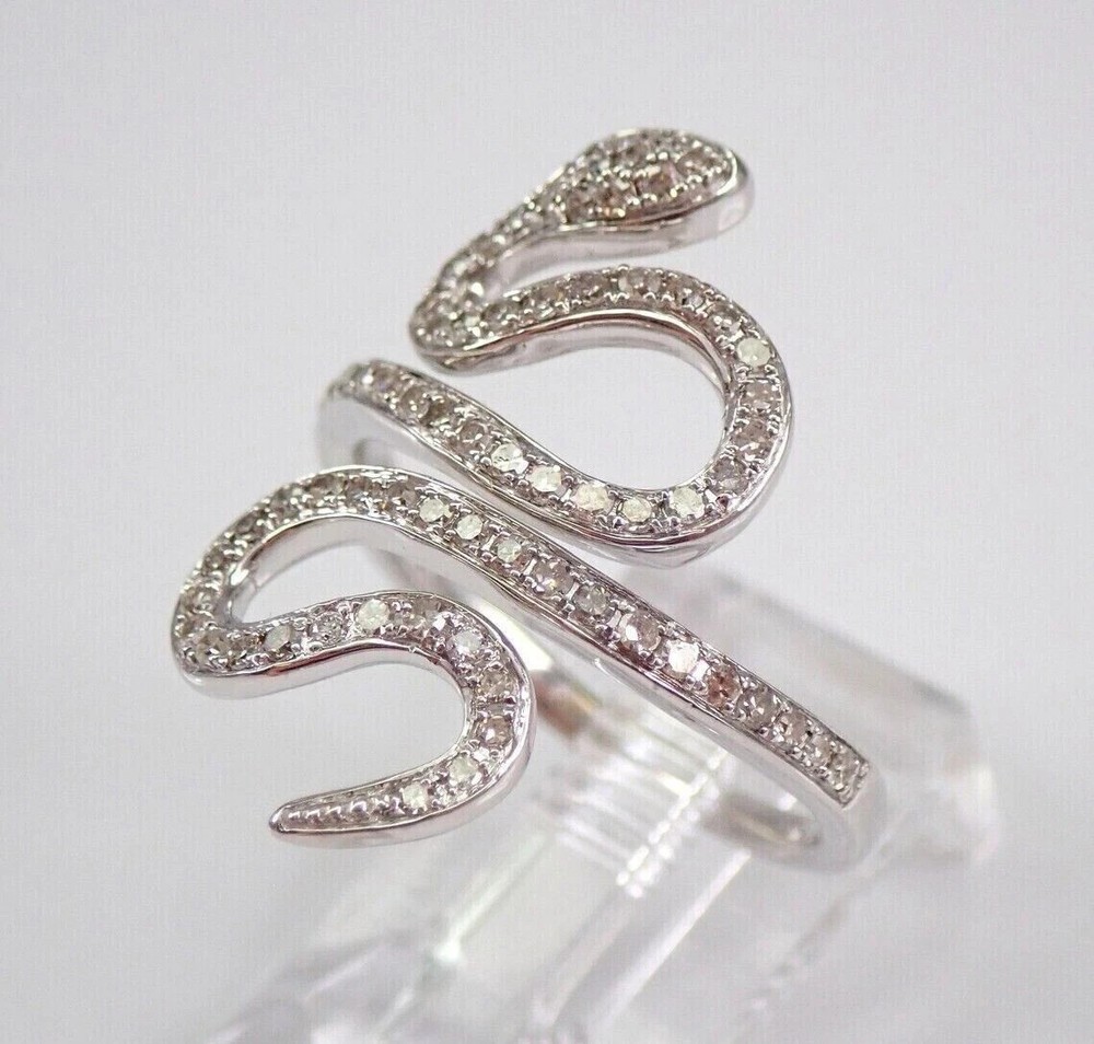 14K White Gold Plated 2Ct Lab Created Round SNAKE Ring Wraparound Serpent Design