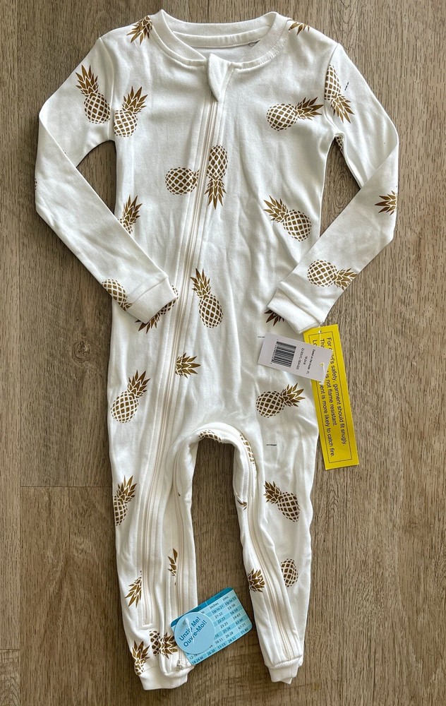 NWT Zippyjamz One Piece Zipper Pajamas 18-24m Pineapple Unisex Organic Cotton