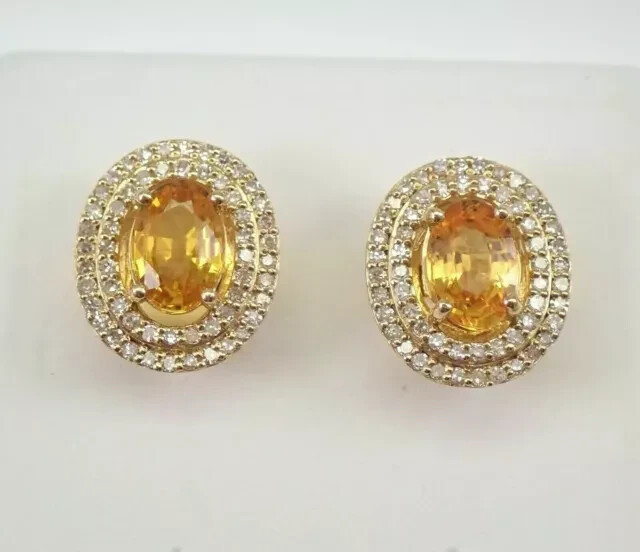 2Ct Oval Lab Citrine Halo Stud Earrings in 14K Yellow Gold Plated