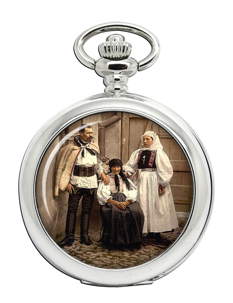 Hungarian Folk Style Pocket Watch with Traditional Embroidery