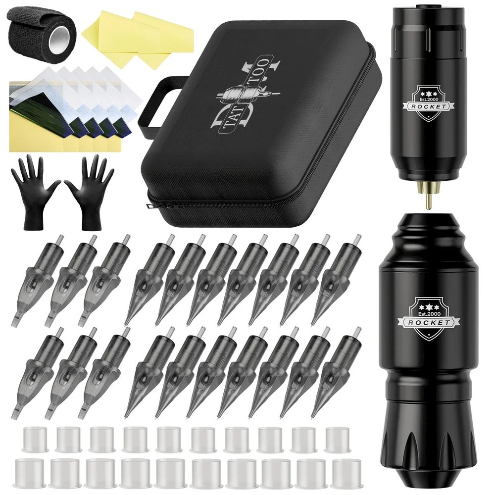 Wireless Mini Tattoo Kit with Rocket Machine Battery Case Needles and Inks