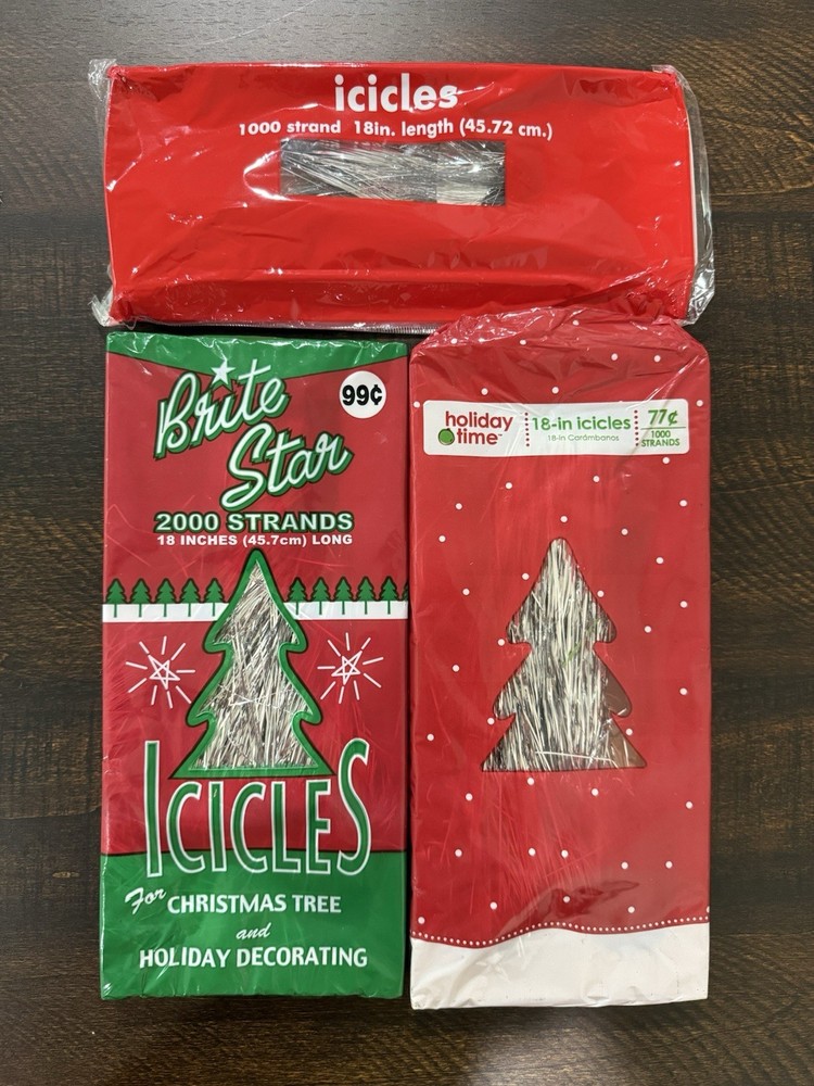 3-BOXES Vintage Silver Icicles Tinsel for Christmas Tree 18in 4000 Strands Total