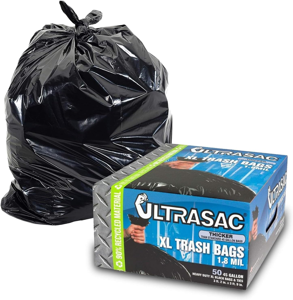 Heavy Duty 45 Gallon Trash Bags Huge 50 Count With Ties 38