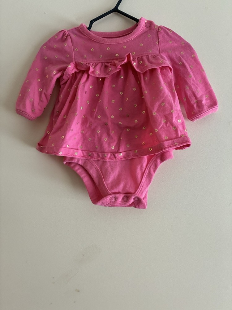 Garanimals Baby Girls Gold Floral Ruffle Long Sleeve Bodysuit Shirt Pink 0-3 M