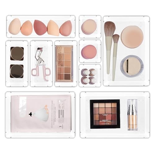 Clear Acrylic Makeup Organizer Set with Adjustable Dividers, Perfect for Vanity