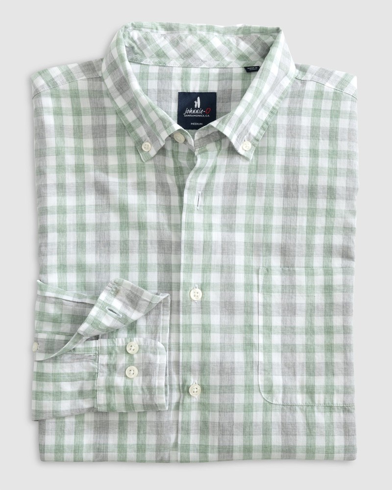 Johnnie-O Tucked Cotton Blend Button Up Shirt in Fordhart Green - Size XL  